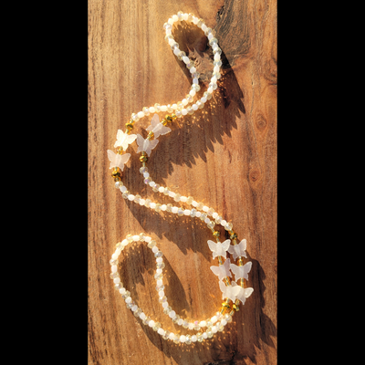 Butterfly white 🦋 glow in the dark crystal handmade waist beads by nubian collection artwear 🎨 