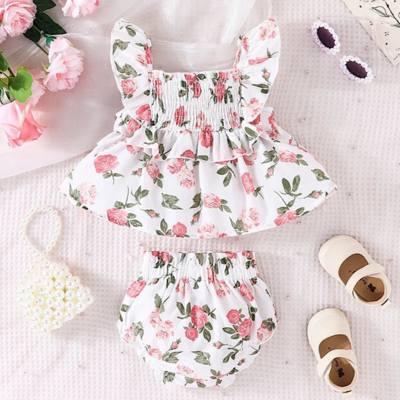 Infant baby girl clothes, baby 2pc outfit set, toddler sleeveless square neck floral print top and bottoms, free shipping