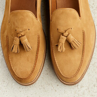 New Handmade Men's Nutmeg suede A light, Unlined Relaxed Summer Tassel Loafer Shoes - Thumbnail 3