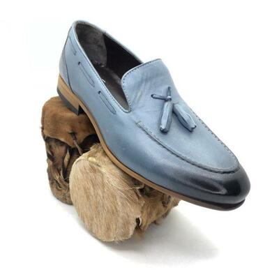 New handmade blue tassel loafer special to person unique luxury men shoes