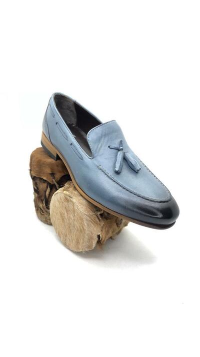 New Handmade Blue Tassel Loafer Special to Person Unique Luxury Men Shoes