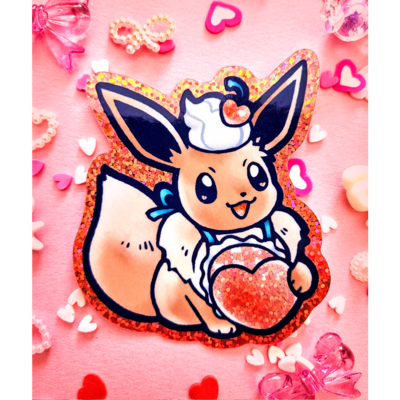 Valentine's Day Eevee Glitter Vinyl Sticker