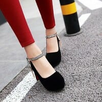 Platform Thin With High Hell Round Toe Chains Zipper Ankle Suede Classics Boots zc-0007 - Thumbnail 2