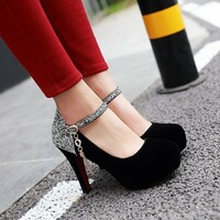 Platform Thin With High Hell Round Toe Chains Zipper Ankle Suede Classics Boots zc-0007 - Thumbnail 3