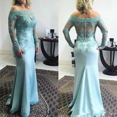 Mother of the bride dresses off the shoulder long sleeve plus size lace mermaid mother of the groom dress