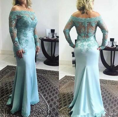 Mother of the Bride Dresses Off the Shoulder Long Sleeve Plus Size Lace Mermaid Mother of the Groom Dress