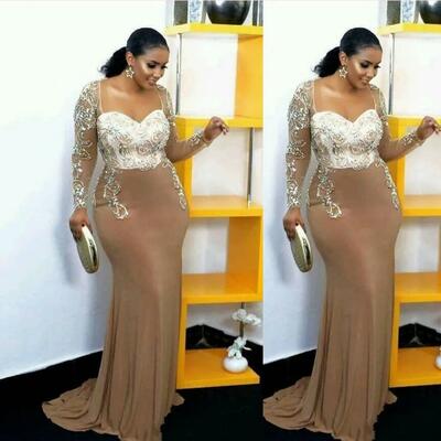 African long sleeves mother of the bride dress illusion sweetheart mermaid crystal beading mother of the groom dress