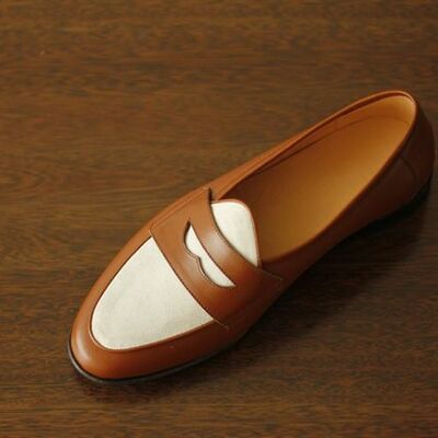 Handmade men's two tone penny leather fashion loafer shoes
