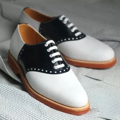 Men's two tone leather lace up dress handmade shoes