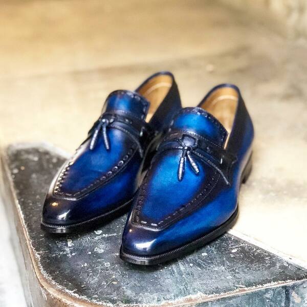 Handmade Blue Tassel Loafer Dress Shoes