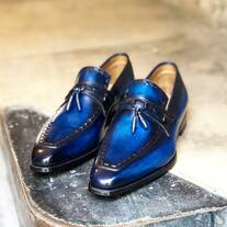 Handmade Blue Tassel Loafer Dress Shoes