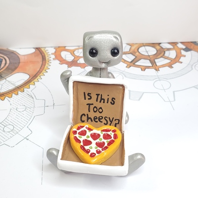 Pizza my heart robot figurine resin desk shelf decor gift