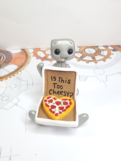 Pizza My Heart Robot Figurine Resin Desk Shelf Decor Gift