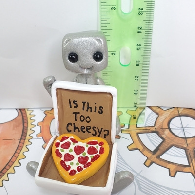 Pizza my heart robot figurine resin desk shelf decor gift