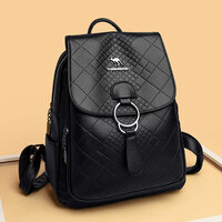 Sheer Kangaroo Grid Metal Ring Buckle Satchel Bags Purse Soft Leather Shopping Women's Backpack  - Thumbnail 4