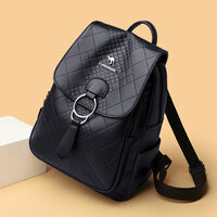Sheer Kangaroo Grid Metal Ring Buckle Satchel Bags Purse Soft Leather Shopping Women's Backpack  - Thumbnail 6