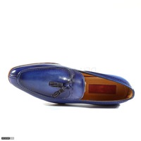 Handmade Blue Tussle Leather Fashion Men's Loafer Shoes - Thumbnail 1