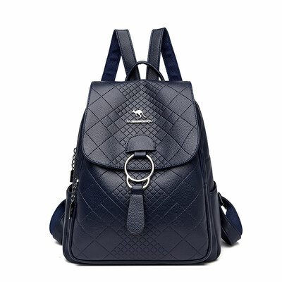 Sheer kangaroo grid metal ring buckle satchel bags purse soft leather shopping women's backpack 