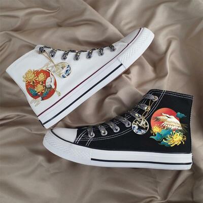 Crane Sunrise Flowers Hand Painted Shoes