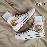 Crane Sunrise Flowers Hand Painted Shoes - Thumbnail 1