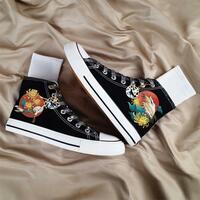 Crane Sunrise Flowers Hand Painted Shoes - Thumbnail 5