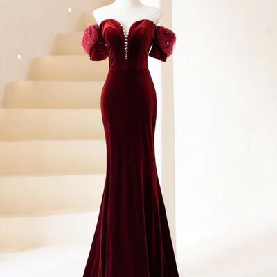Elegant off shoulder velvet prom dresses