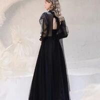 Elegant Light Luxury Long Sleeve Black Evening Dresses - Thumbnail 1