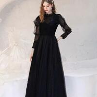 Elegant Light Luxury Long Sleeve Black Evening Dresses - Thumbnail 3