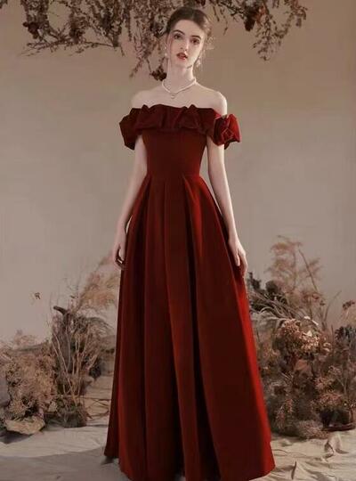 Elegant Off Shoulder Burgundy Velvet Long Party Dresses