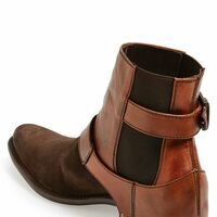 Men's Brown Leather & Suede Ankle High Buckle Strap Handmade Boots - Thumbnail 1