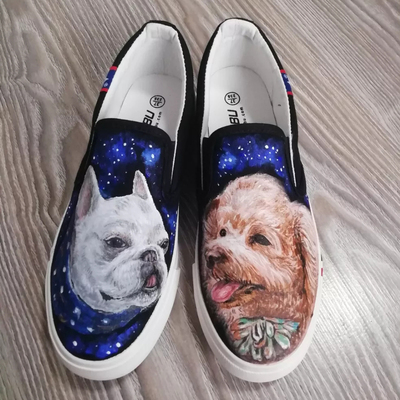 Pet hand drawn shoes graffiti casual cartoon low cut strapless canvas shoes