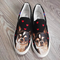 Pet hand drawn shoes graffiti casual cartoon low cut strapless canvas shoes - Thumbnail 7