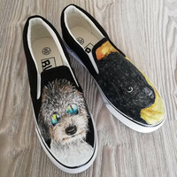 Pet hand drawn shoes graffiti casual cartoon low cut strapless canvas shoes - Thumbnail 8