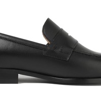 Handmade Men's Black Penny Leather Loafer Shoes - Thumbnail 1