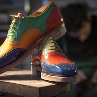 Handmade Men's Multi Tone Leather Lace Up Wing Tip Dress Shoes - Thumbnail 1