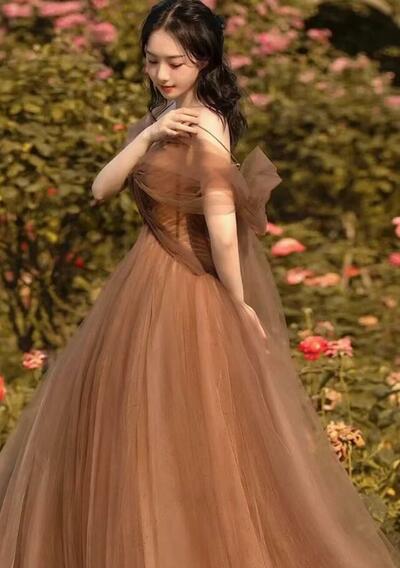 Spaghetti Straps A Line Tulle Prom Dresses