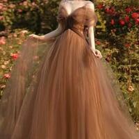 Spaghetti Straps A Line Tulle Prom Dresses - Thumbnail 1