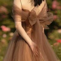 Spaghetti Straps A Line Tulle Prom Dresses - Thumbnail 2