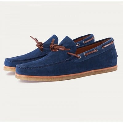 Men's blue suede tussle handmade loafer shoes