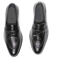 Handmade Python Leather Tussle Men's Fashion Black Dress Shoes - Thumbnail 1