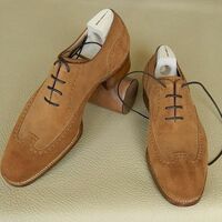Handmade Men's Fashion Beige Suede Lace Up Office Shoes - Thumbnail 1