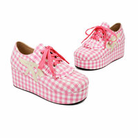 Pink Plaid Platform Shoes - Thumbnail 4