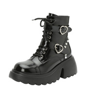 Heart Buckle Black Boots - Thumbnail 6