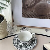 Vintage Floral Ceramic Coffee Mug with Coaster - Thumbnail 2