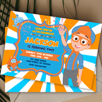 Editable Blippi Birthday Invitation Instant Download, Blippi Birthday ANY AGE Invitation Canva Editable - Thumbnail 2