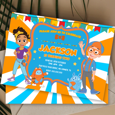 Editable blippi birthday invitation instant download, blippi any age invitation canva editable