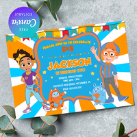 Editable Blippi Birthday Invitation Instant Download, Blippi ANY AGE Invitation Canva Editable - Thumbnail 1