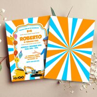 Blippi Birthday Invitation Instant Download, Blippi ANY AGE Invitation Canva Editable - Thumbnail 1