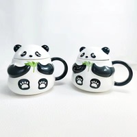 Cute Panda Ceramic Coffee Mug with Lid - Thumbnail 4