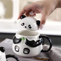 Cute Panda Ceramic Coffee Mug with Lid - Thumbnail 3